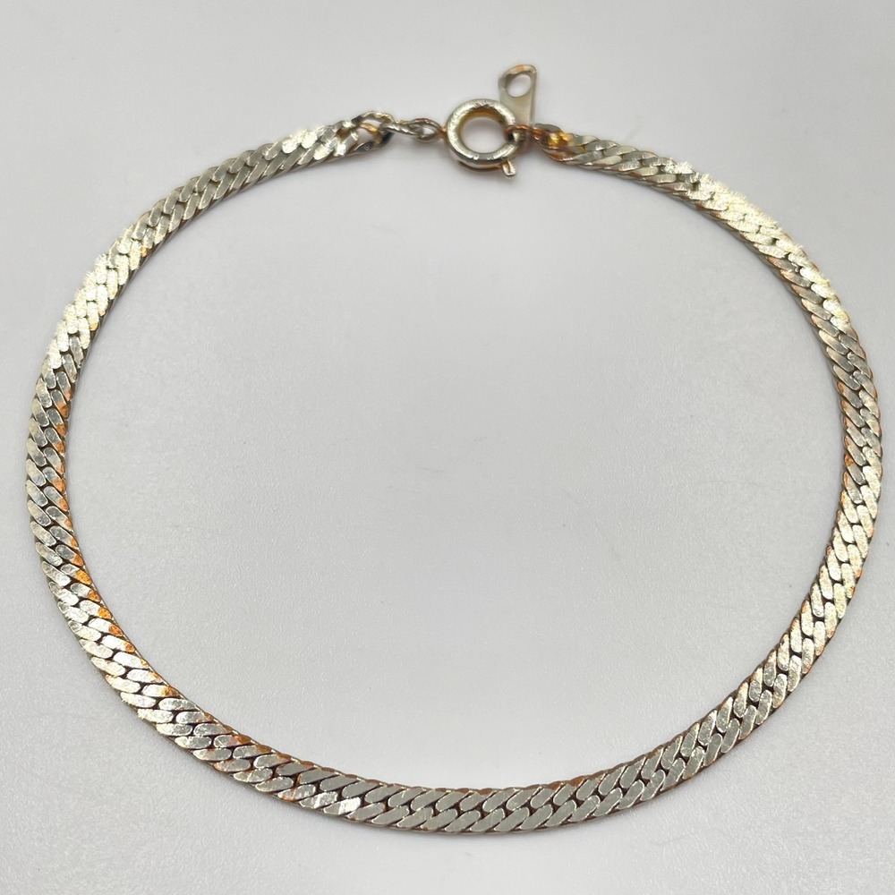 Vintage Silver Tone Herringbone Chain Anklet Bracelet Retro Minimalist Boho